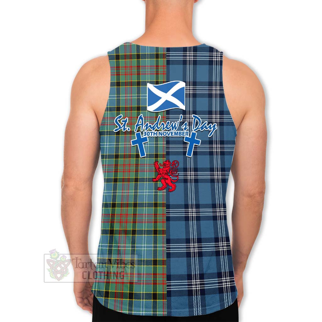 Tartan Vibes Clothing Cathcart Tartan Men's Tank Top Happy St. Andrew's Day Half Tartan Style