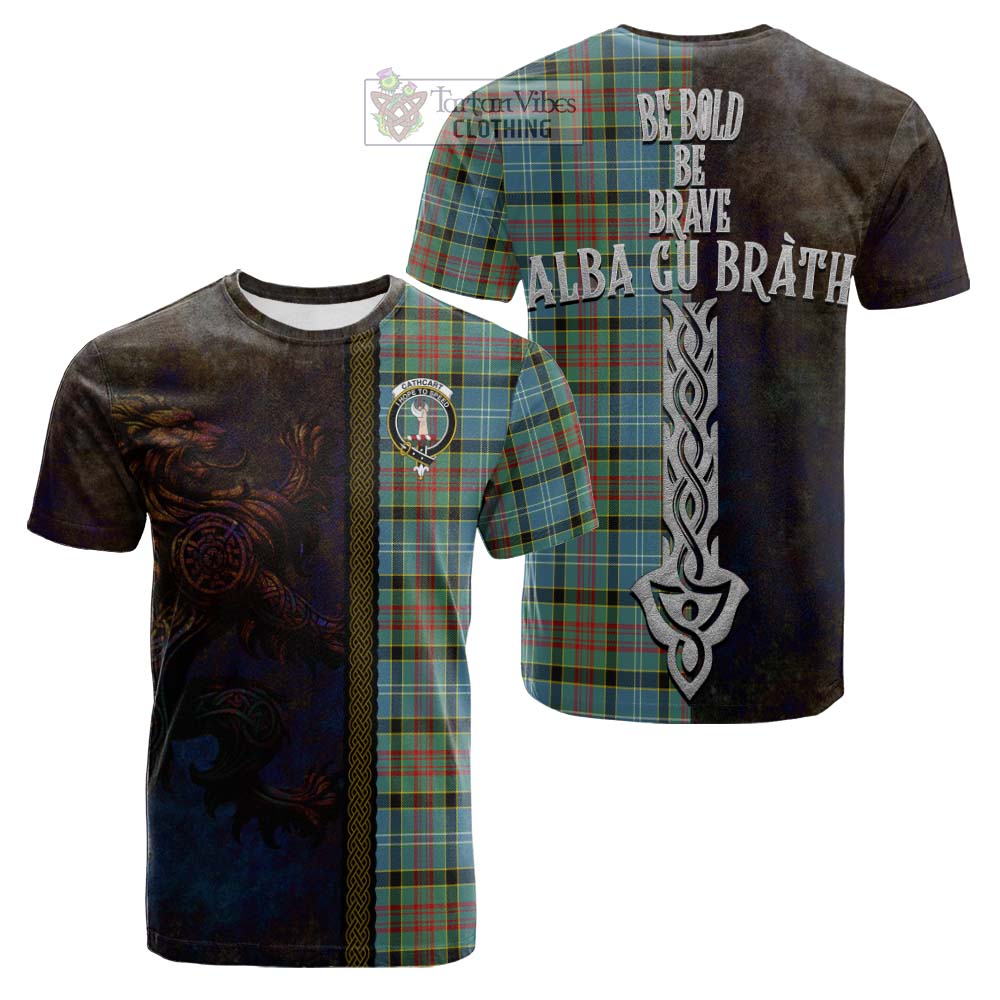 Tartan Vibes Clothing Cathcart Tartan Family Crest Cotton T-shirt Alba Gu Brath Be Brave Lion Ancient Style