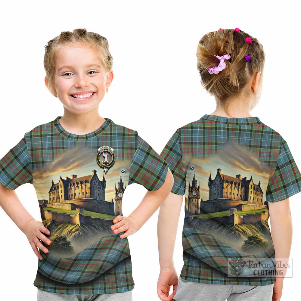 Tartan Vibes Clothing Cathcart Tartan Family Crest Kid T-Shirt with Scottish Ancient Castle Style