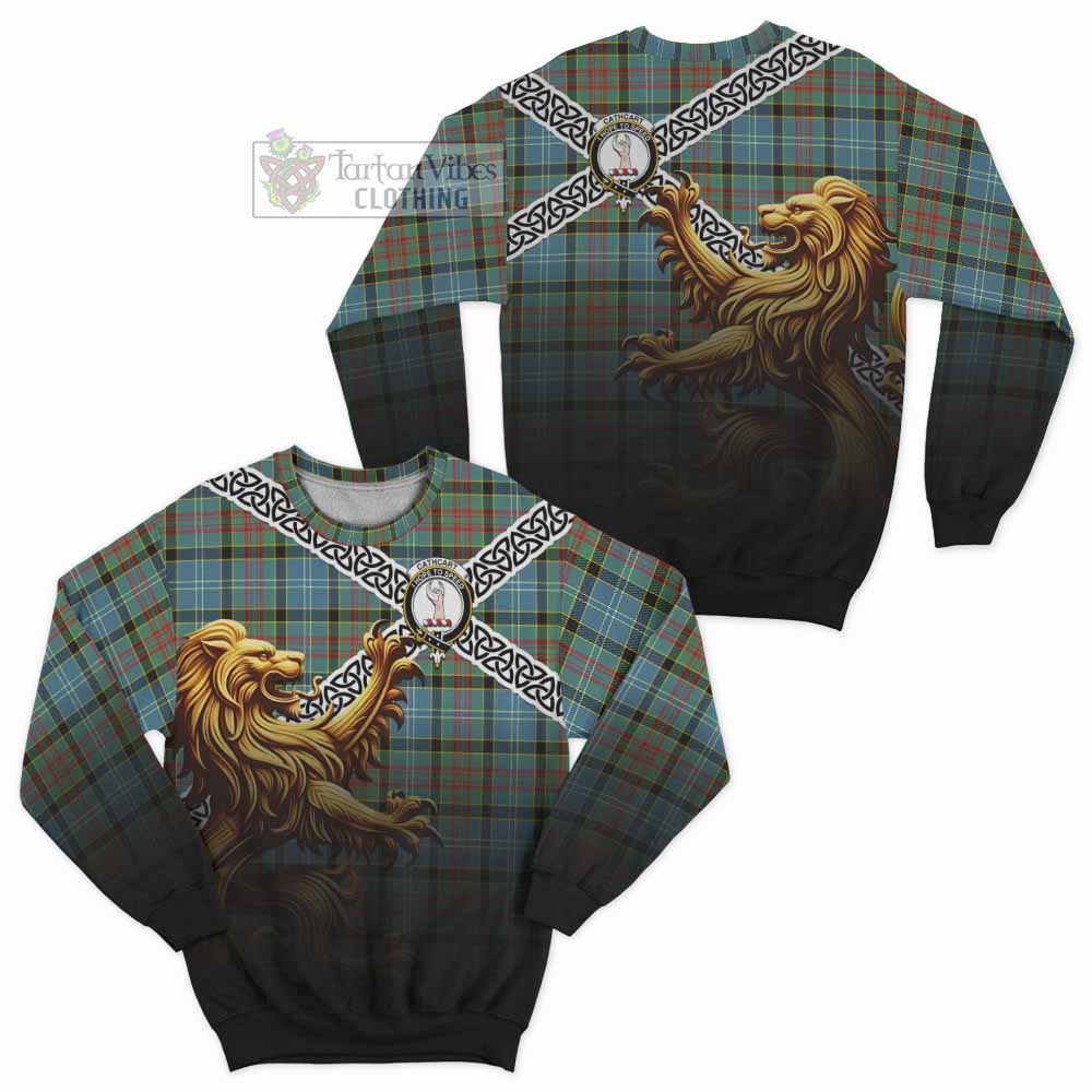 Tartan Vibes Clothing Cathcart Crest Tartan Sweatshirt with Golden Lion Emblem Celtic Style
