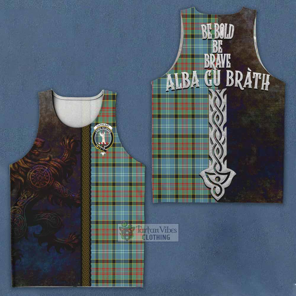 Tartan Vibes Clothing Cathcart Tartan Family Crest Men's Tank Top Alba Gu Brath Be Brave Lion Ancient Style