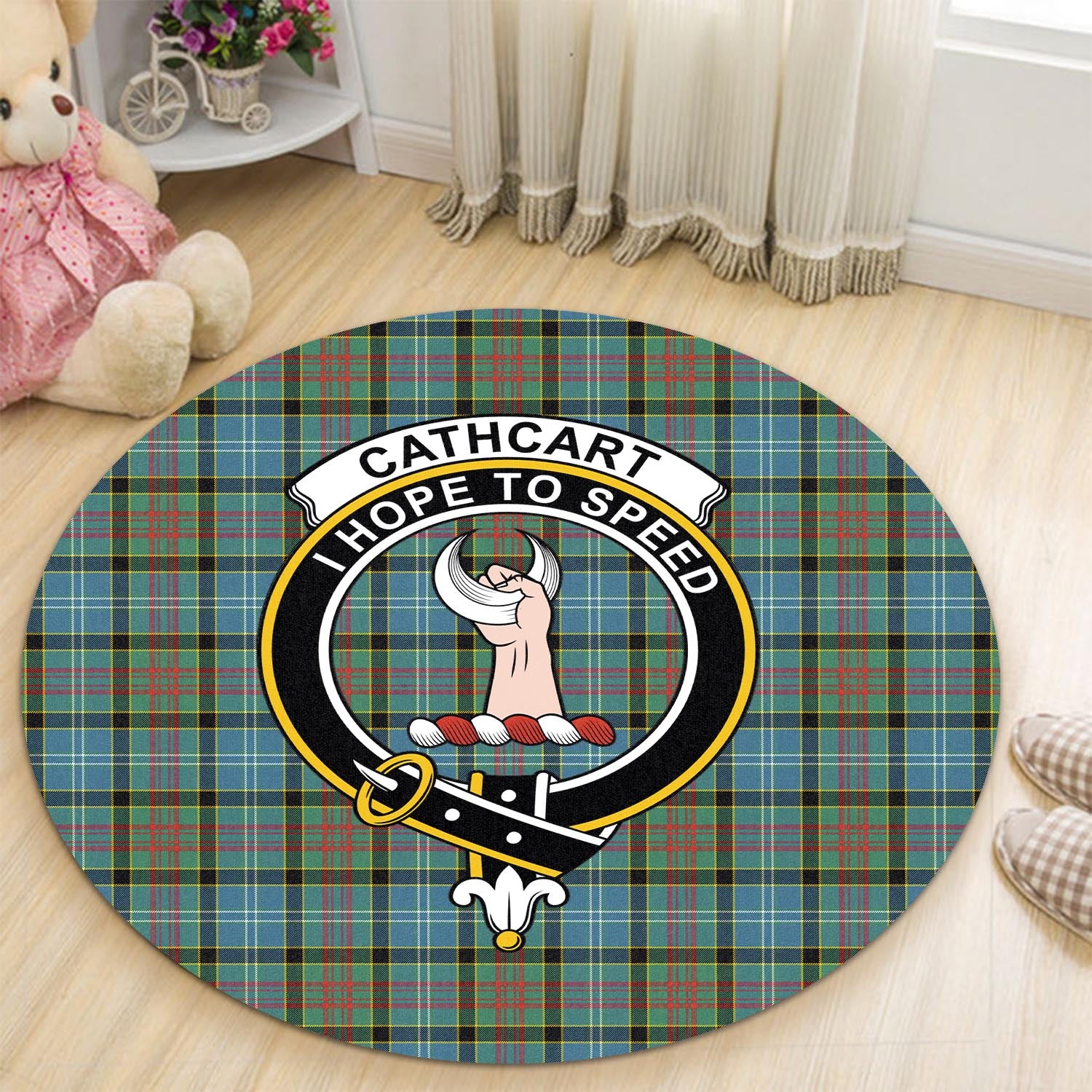 Cathcart Tartan Round Rug with Family Crest - Tartanvibesclothing