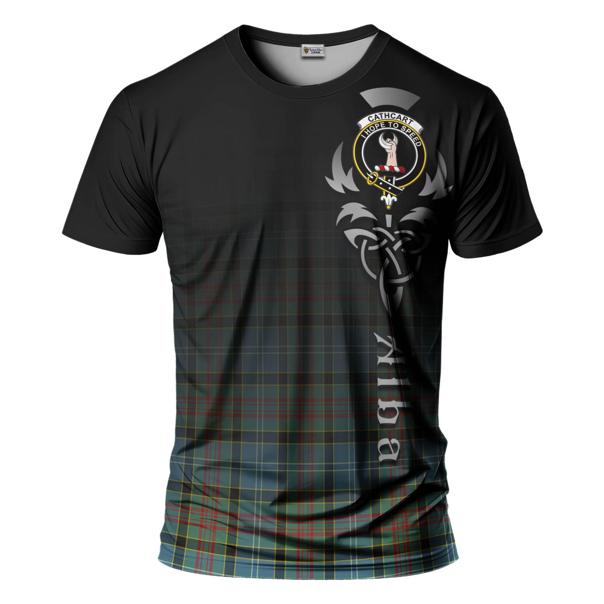 Tartan Vibes Clothing Cathcart Tartan T-Shirt Featuring Alba Gu Brath Family Crest Celtic Inspired