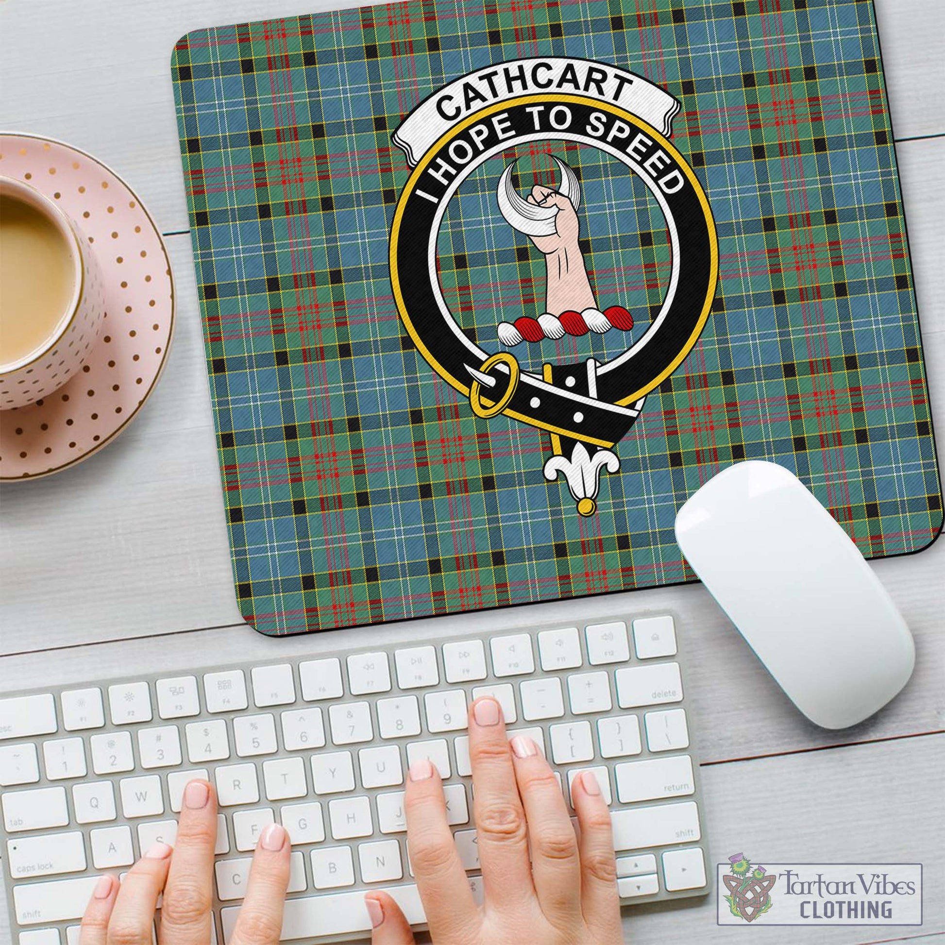 Tartan Vibes Clothing Cathcart Tartan Mouse Pad with Family Crest