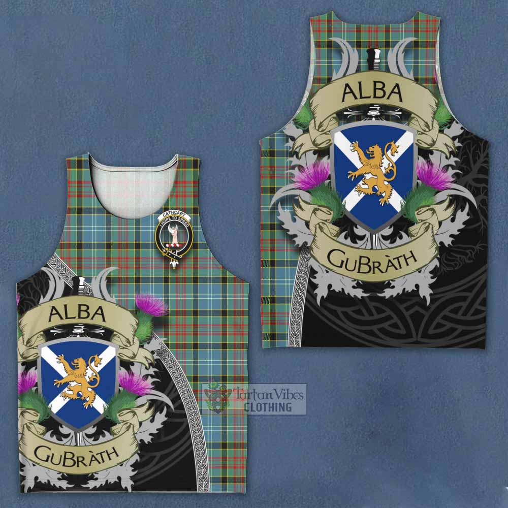 Tartan Vibes Clothing Cathcart Tartan Family Crest Men's Tank Top Lion Rampant Royal Thistle Shield Celtic Inspired