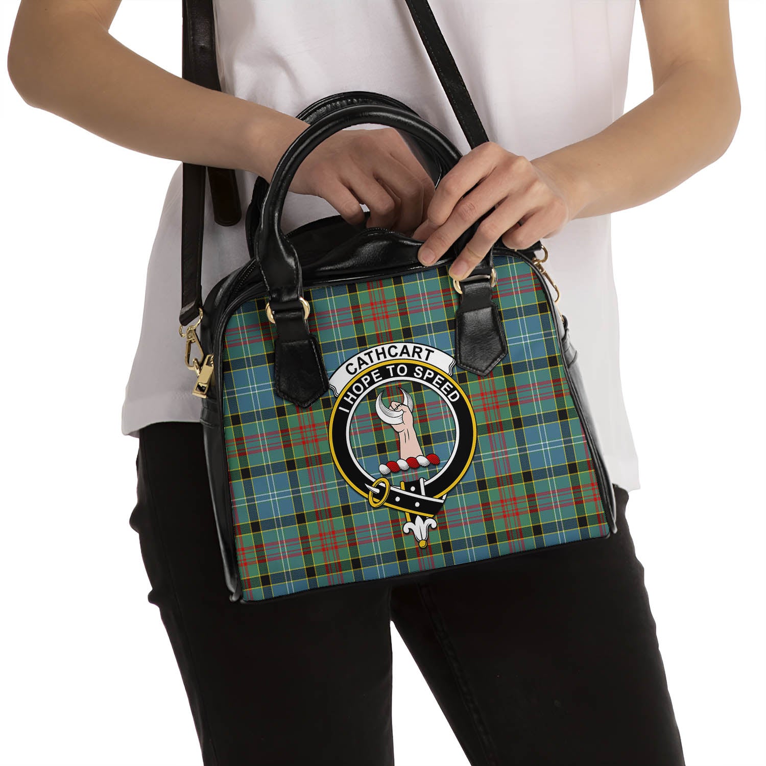Cathcart Tartan Shoulder Handbags with Family Crest - Tartanvibesclothing