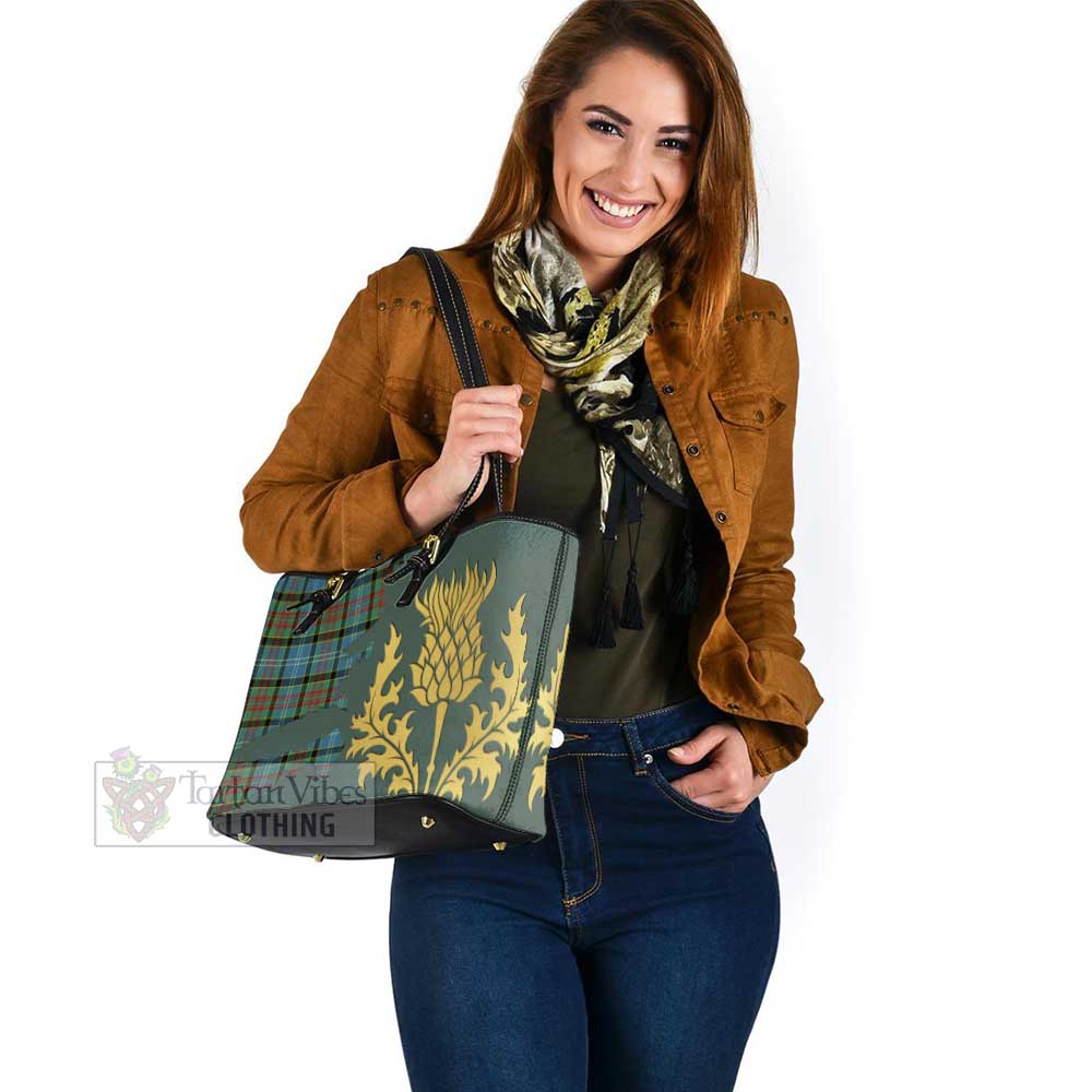 Tartan Vibes Clothing Cathcart Tartan Leather Tote Bag Gold Thistle Style