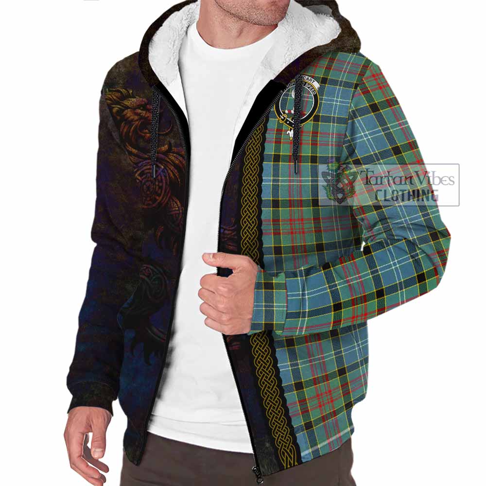 Tartan Vibes Clothing Cathcart Tartan Family Crest Sherpa Hoodie Alba Gu Brath Be Brave Lion Ancient Style
