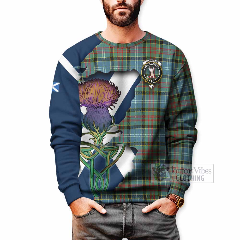 Tartan Vibes Clothing Cathcart Tartan Family Crest Sweatshirt Scottish Thistle Celtic Inspired