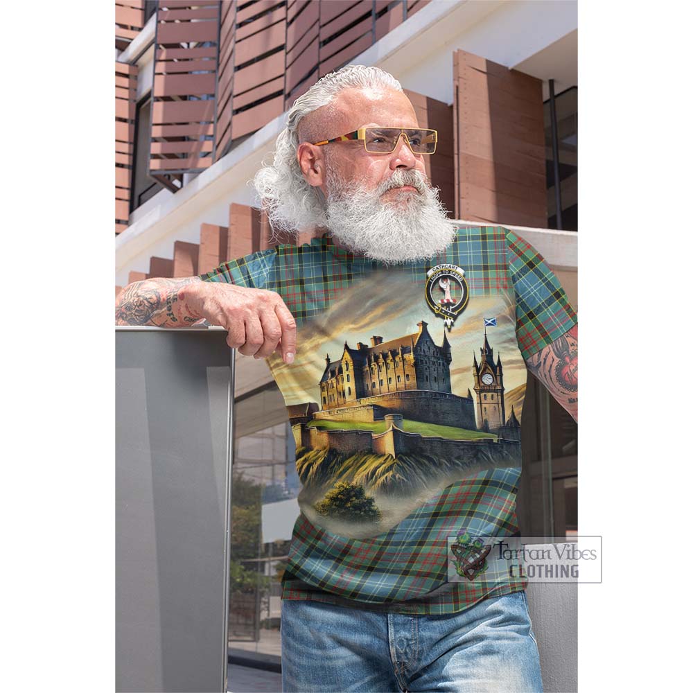 Tartan Vibes Clothing Cathcart Tartan Family Crest Cotton T-shirt with Scottish Ancient Castle Style