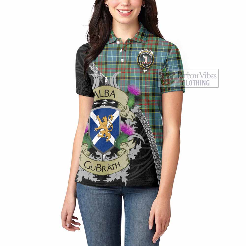 Tartan Vibes Clothing Cathcart Tartan Family Crest Women's Polo Shirt Lion Rampant Royal Thistle Shield Celtic Inspired