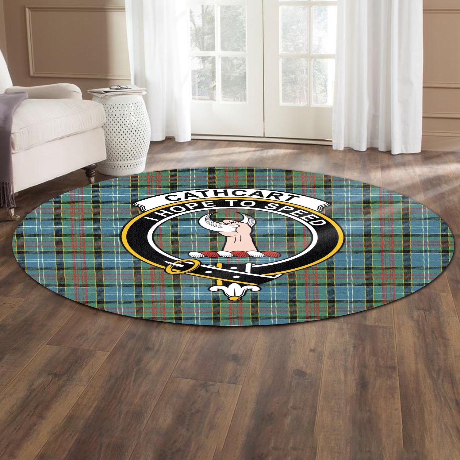 Cathcart Tartan Round Rug with Family Crest - Tartanvibesclothing