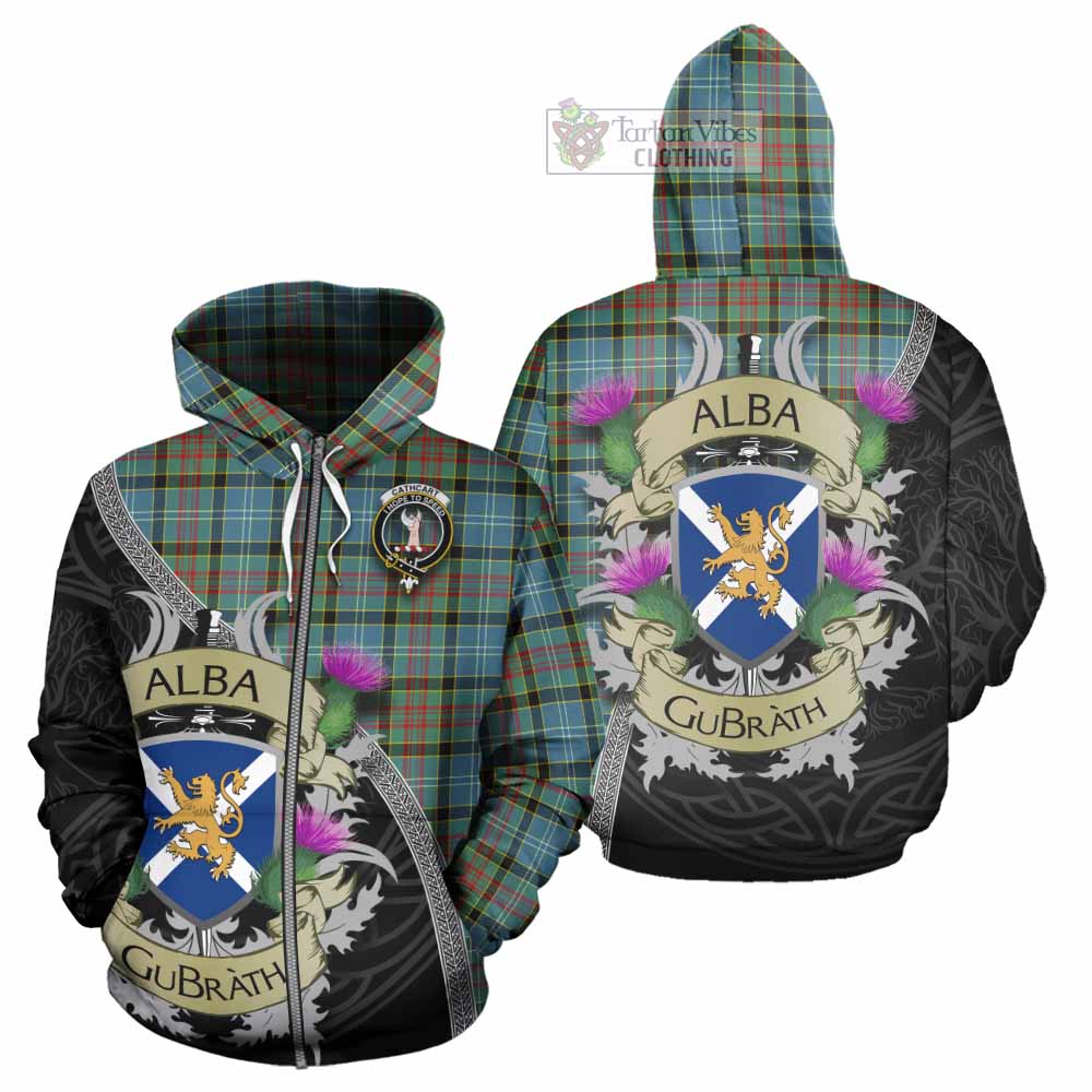 Tartan Vibes Clothing Cathcart Tartan Family Crest Hoodie Lion Rampant Royal Thistle Shield Celtic Inspired