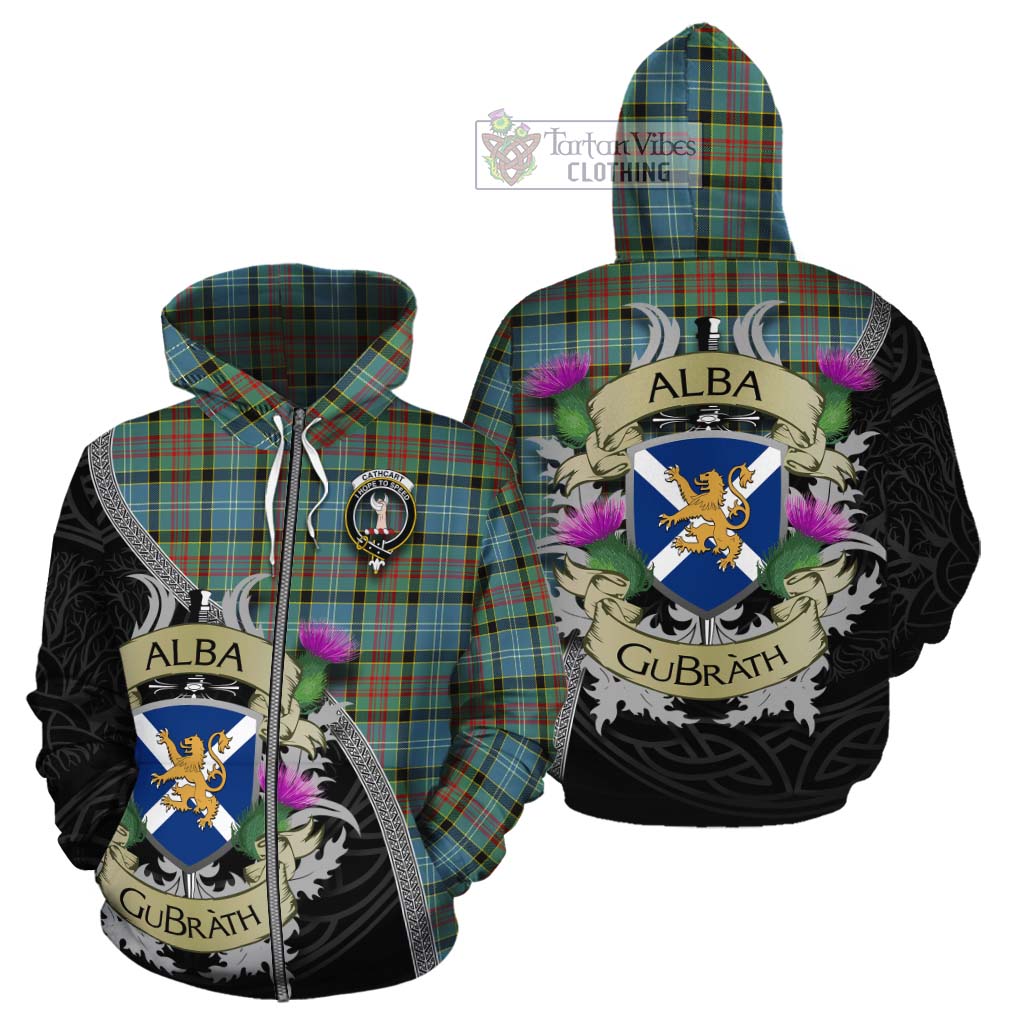 Tartan Vibes Clothing Cathcart Tartan Family Crest Cotton Hoodie Lion Rampant Royal Thistle Shield Celtic Inspired