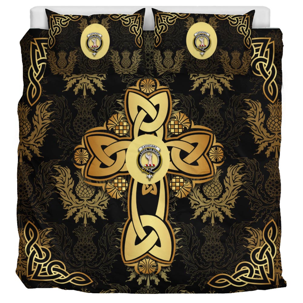 Cathcart Clan Bedding Sets Gold Thistle Celtic Style - Tartanvibesclothing