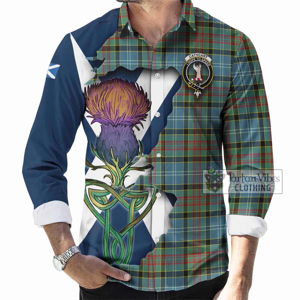 Tartan Vibes Clothing Cathcart Tartan Family Crest Long Sleeve Button Shirt Scottish Thistle Celtic Inspired