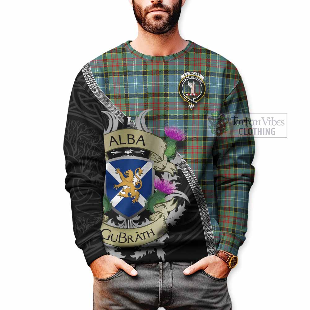 Tartan Vibes Clothing Cathcart Tartan Family Crest Sweatshirt Lion Rampant Royal Thistle Shield Celtic Inspired