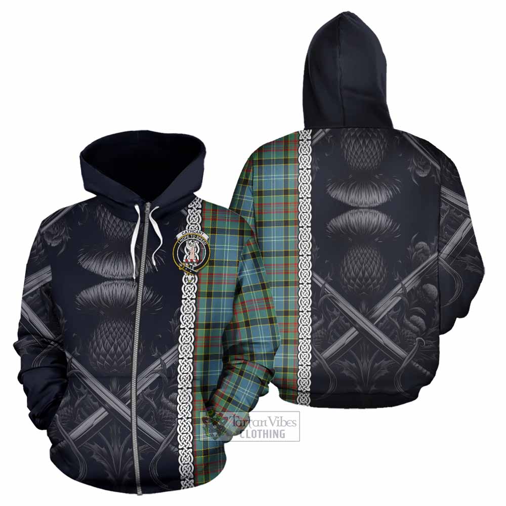 Tartan Vibes Clothing Cathcart Tartan Hoodie with Family Crest Cross Sword Thistle Celtic Vibes