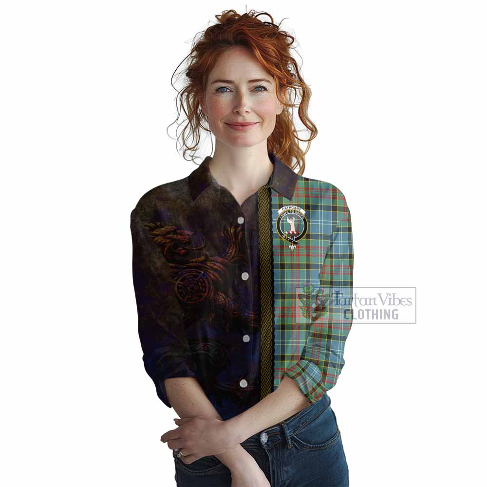 Tartan Vibes Clothing Cathcart Tartan Family Crest Women's Casual Shirt Alba Gu Brath Be Brave Lion Ancient Style