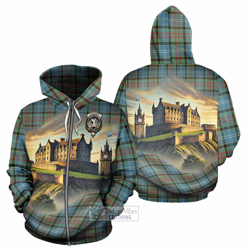 Tartan Vibes Clothing Cathcart Tartan Family Crest Hoodie with Scottish Ancient Castle Style