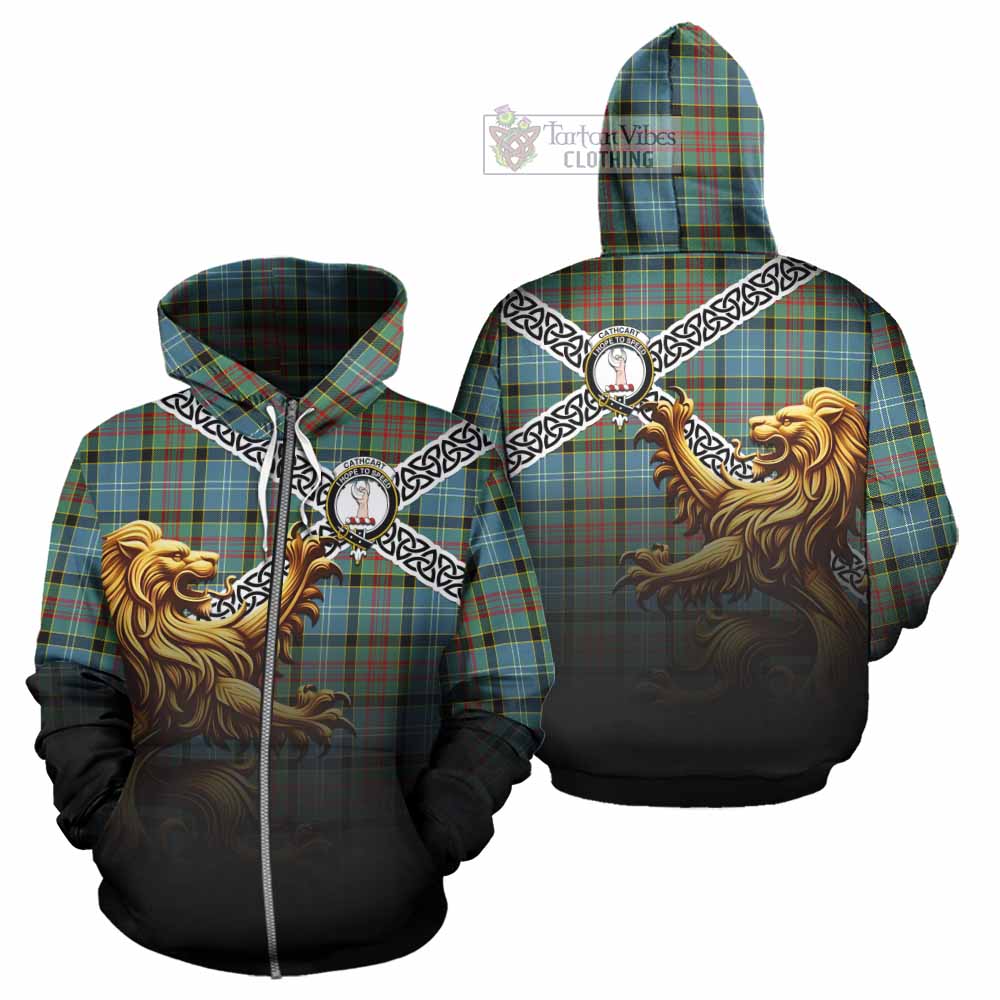 Tartan Vibes Clothing Cathcart Crest Tartan Hoodie with Golden Lion Emblem Celtic Style