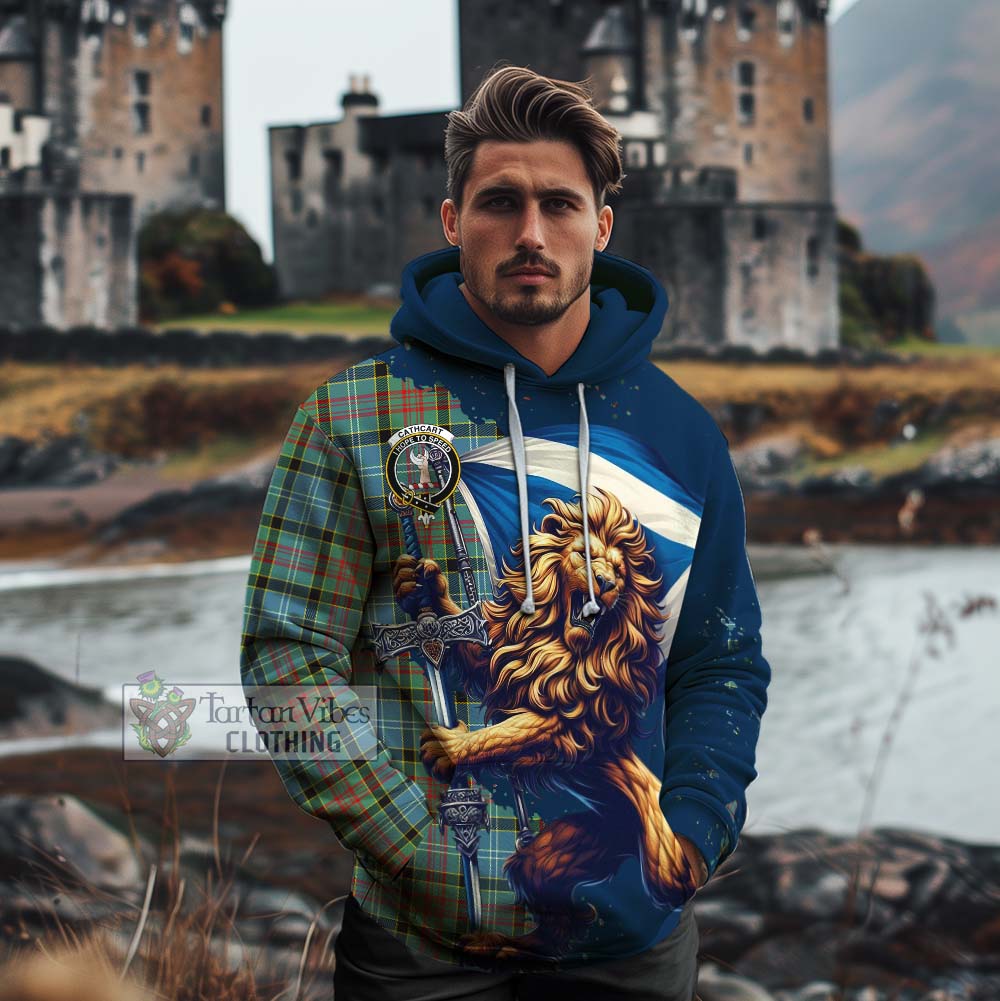 Tartan Vibes Clothing Cathcart Tartan Family Crest Cotton Hoodie with Scottish Majestic Lion