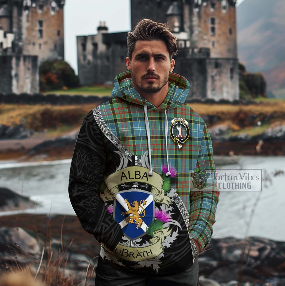 Tartan Vibes Clothing Cathcart Tartan Family Crest Cotton Hoodie Lion Rampant Royal Thistle Shield Celtic Inspired