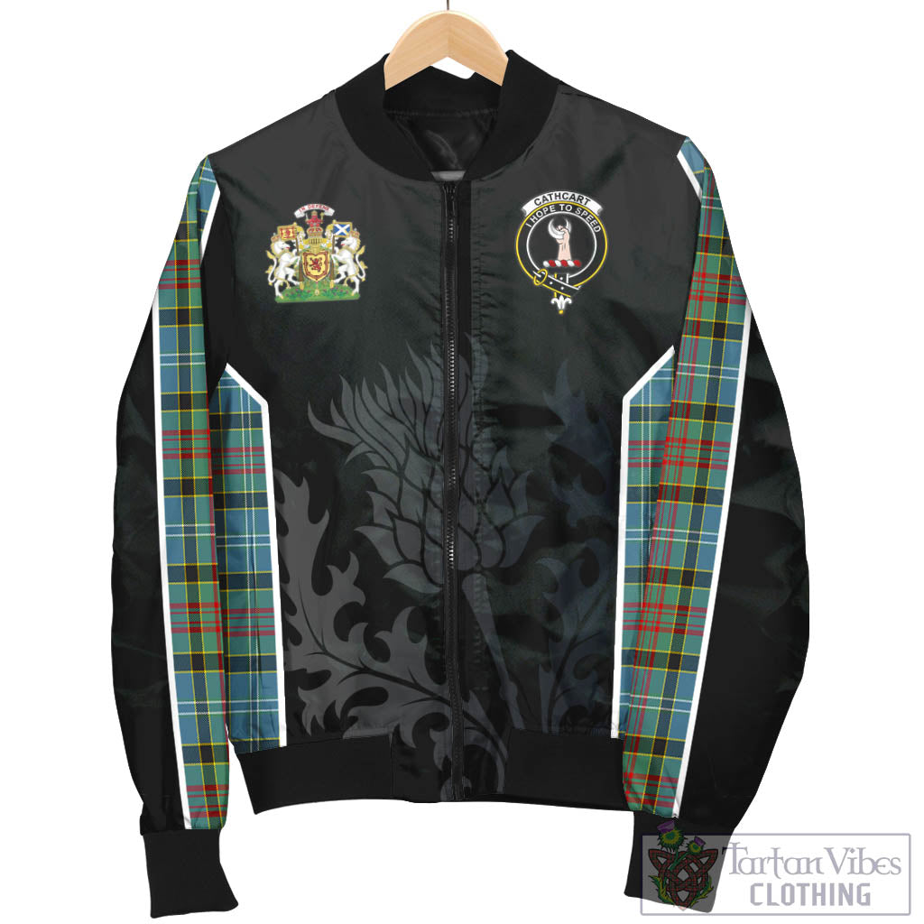 Tartan Vibes Clothing Cathcart Tartan Bomber Jacket with Family Crest and Scottish Thistle Vibes Sport Style