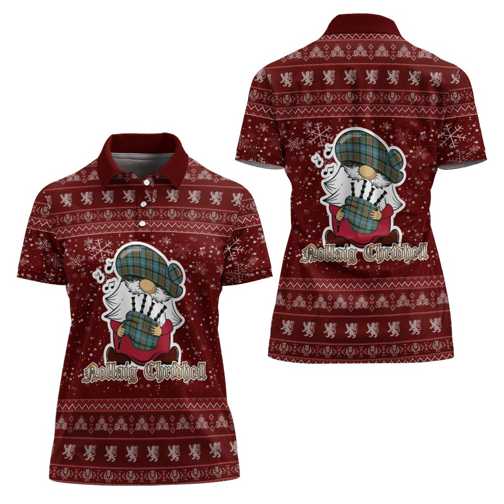Cathcart Clan Christmas Family Polo Shirt with Funny Gnome Playing Bagpipes Women's Polo Shirt Red - Tartanvibesclothing