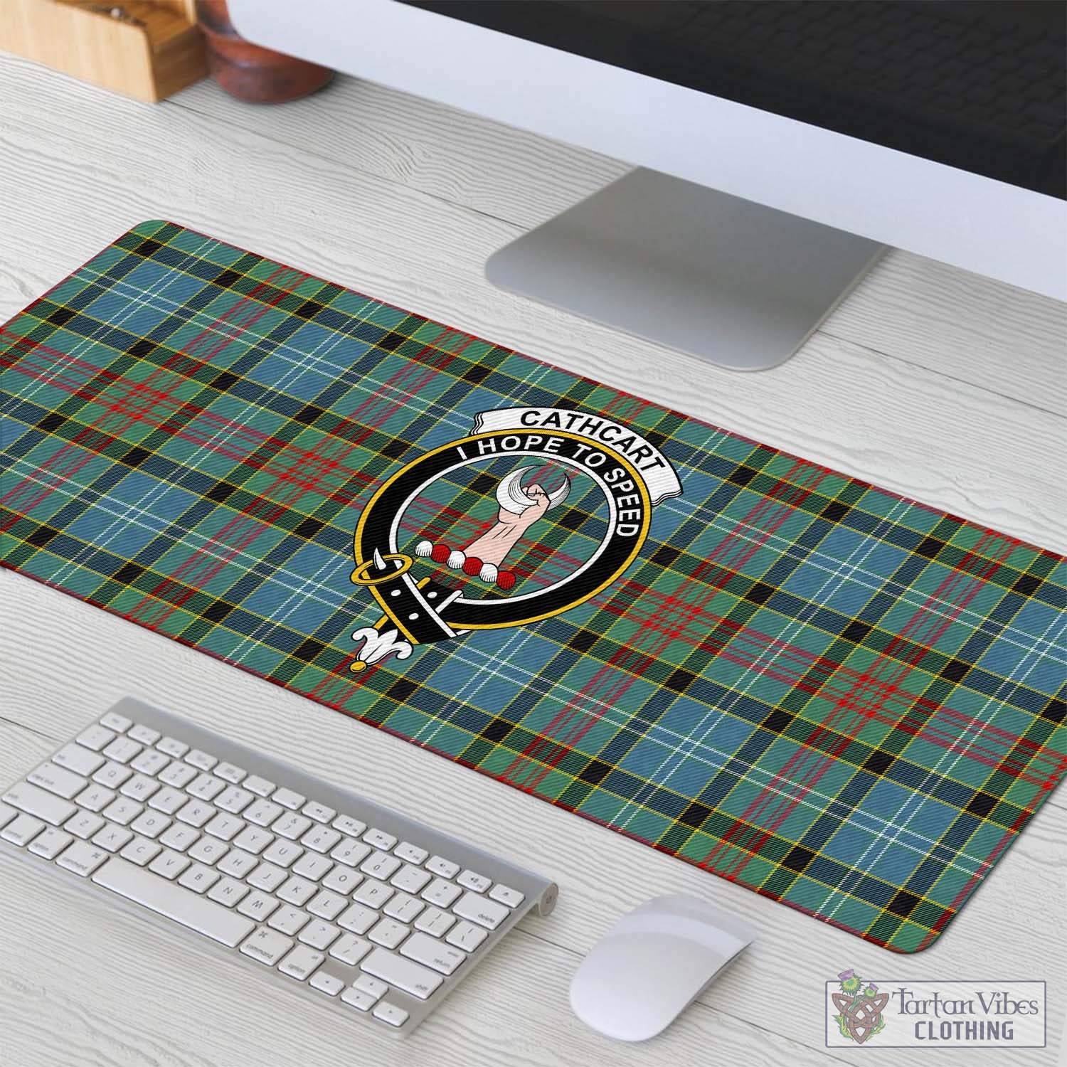 Tartan Vibes Clothing Cathcart Tartan Mouse Pad with Family Crest
