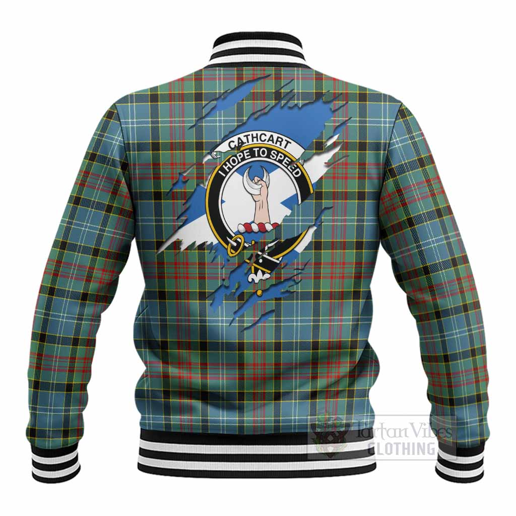 Cathcart Clan Crest In Me Tartan Baseball Jacket Scotland Flag Style