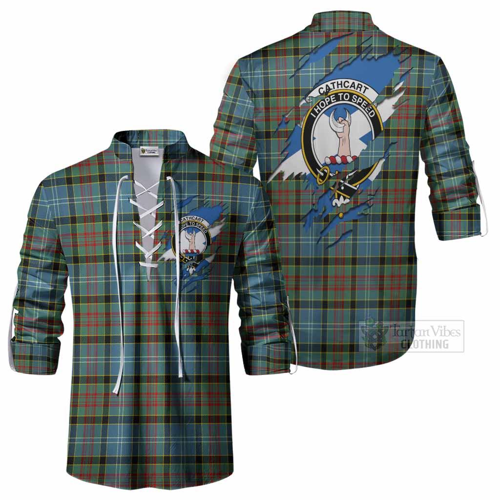 Cathcart Clan Crest In Me Tartan Ghillie Shirt Scotland Flag Style