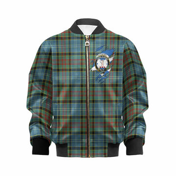 Cathcart Clan Crest In Me Tartan Kid Bomber Jacket Scotland Flag Style
