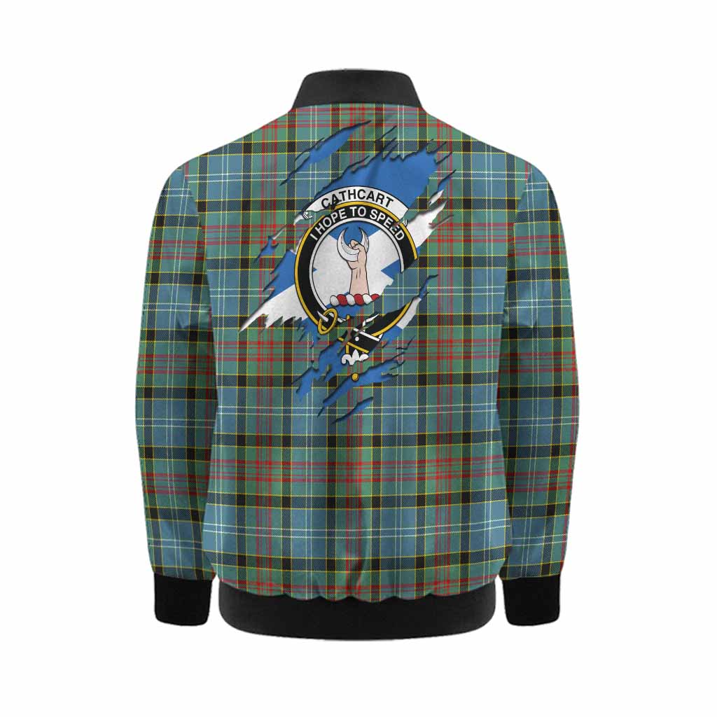 Cathcart Clan Crest In Me Tartan Kid Bomber Jacket Scotland Flag Style