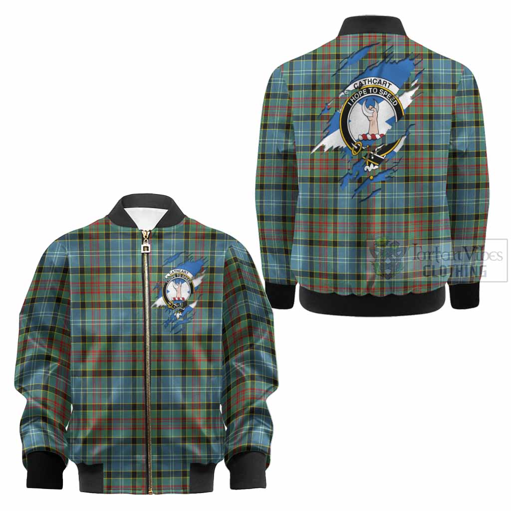 Cathcart Clan Crest In Me Tartan Kid Bomber Jacket Scotland Flag Style