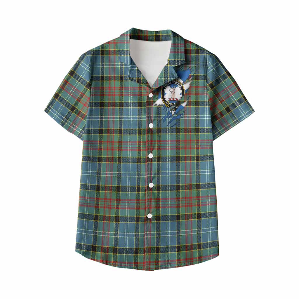 Cathcart Clan Crest In Me Tartan Kid Hawaiian Shirt Scotland Flag Style