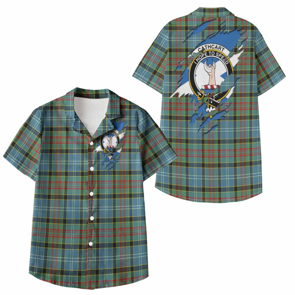 Cathcart Clan Crest In Me Tartan Kid Hawaiian Shirt Scotland Flag Style