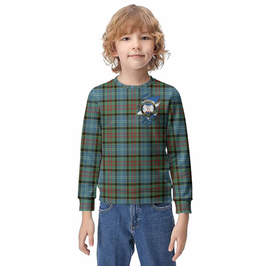 Cathcart Clan Crest In Me Tartan Kid Knitted Sweatshirt Scotland Flag Style