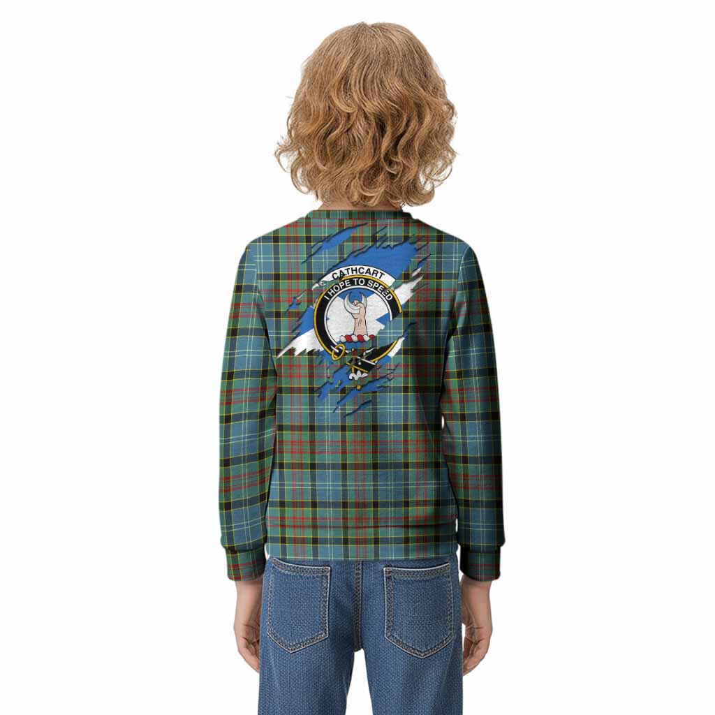 Cathcart Clan Crest In Me Tartan Kid Knitted Sweatshirt Scotland Flag Style