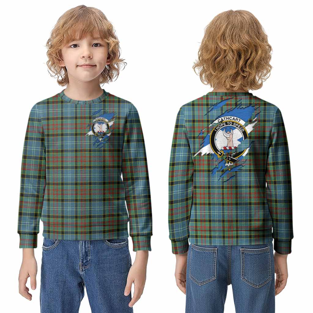 Cathcart Clan Crest In Me Tartan Kid Knitted Sweatshirt Scotland Flag Style