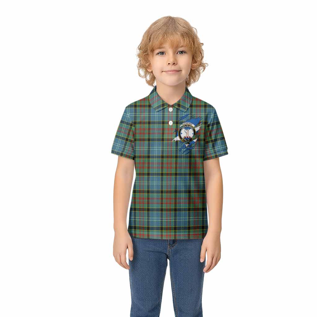 Cathcart Clan Crest In Me Tartan Kid Polo Shirt Scotland Flag Style