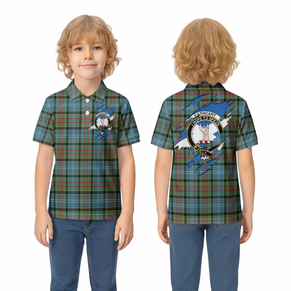 Cathcart Clan Crest In Me Tartan Kid Polo Shirt Scotland Flag Style