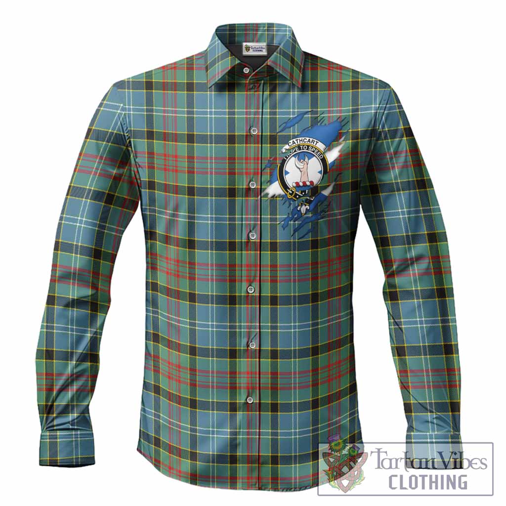 Cathcart Clan Crest In Me Tartan Long Sleeve Button Shirts Scotland Flag Style