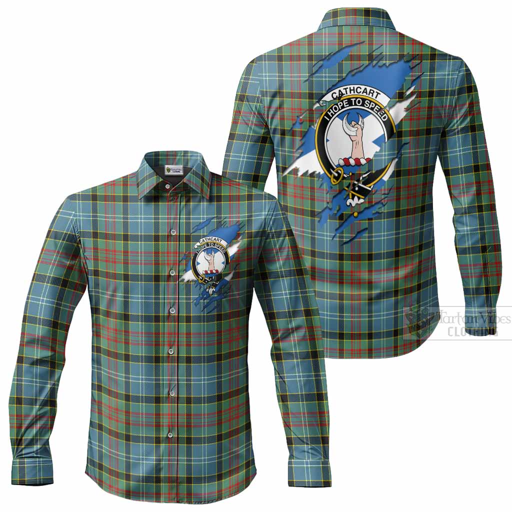 Cathcart Clan Crest In Me Tartan Long Sleeve Button Shirts Scotland Flag Style