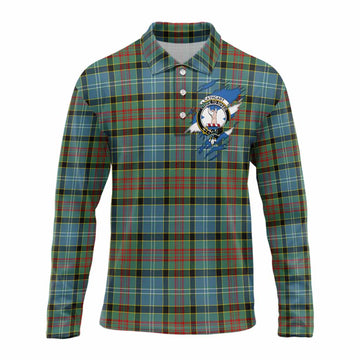 Cathcart Clan Crest In Me Tartan Long Sleeve Polo Shirt Scotland Flag Style
