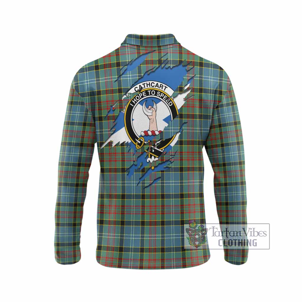 Cathcart Clan Crest In Me Tartan Long Sleeve Polo Shirt Scotland Flag Style