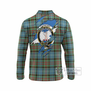 Cathcart Clan Crest In Me Tartan Long Sleeve Polo Shirt Scotland Flag Style