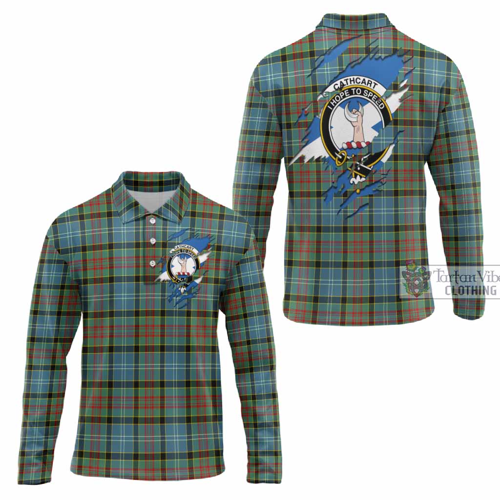 Cathcart Clan Crest In Me Tartan Long Sleeve Polo Shirt Scotland Flag Style