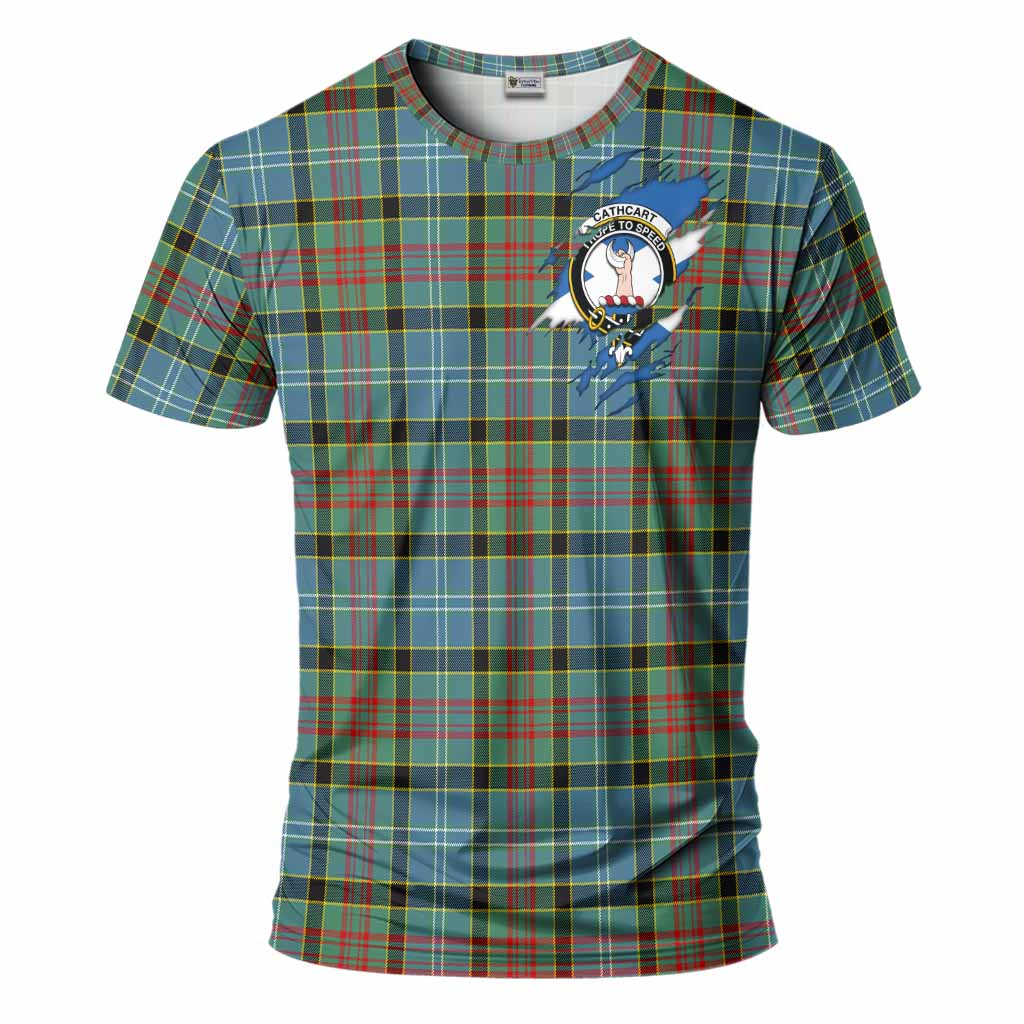 Cathcart Clan Crest In Me Tartan T-Shirt Scotland Flag Style