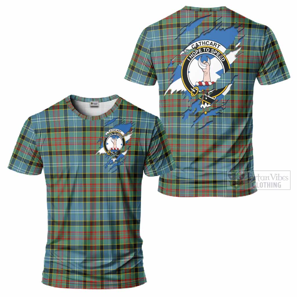 Cathcart Clan Crest In Me Tartan T-Shirt Scotland Flag Style